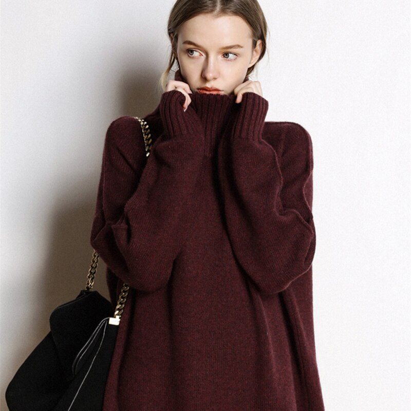 Women's Turtleneck Cashmere Sweater Dress