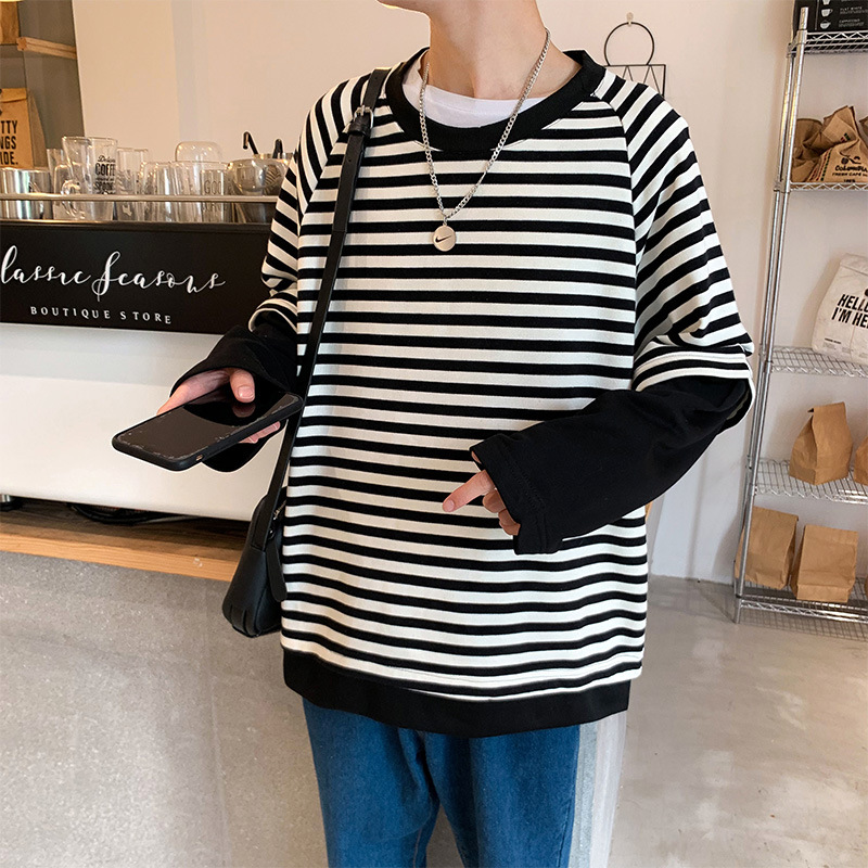 Fall Winter Long Sleeve Striped Layered Top