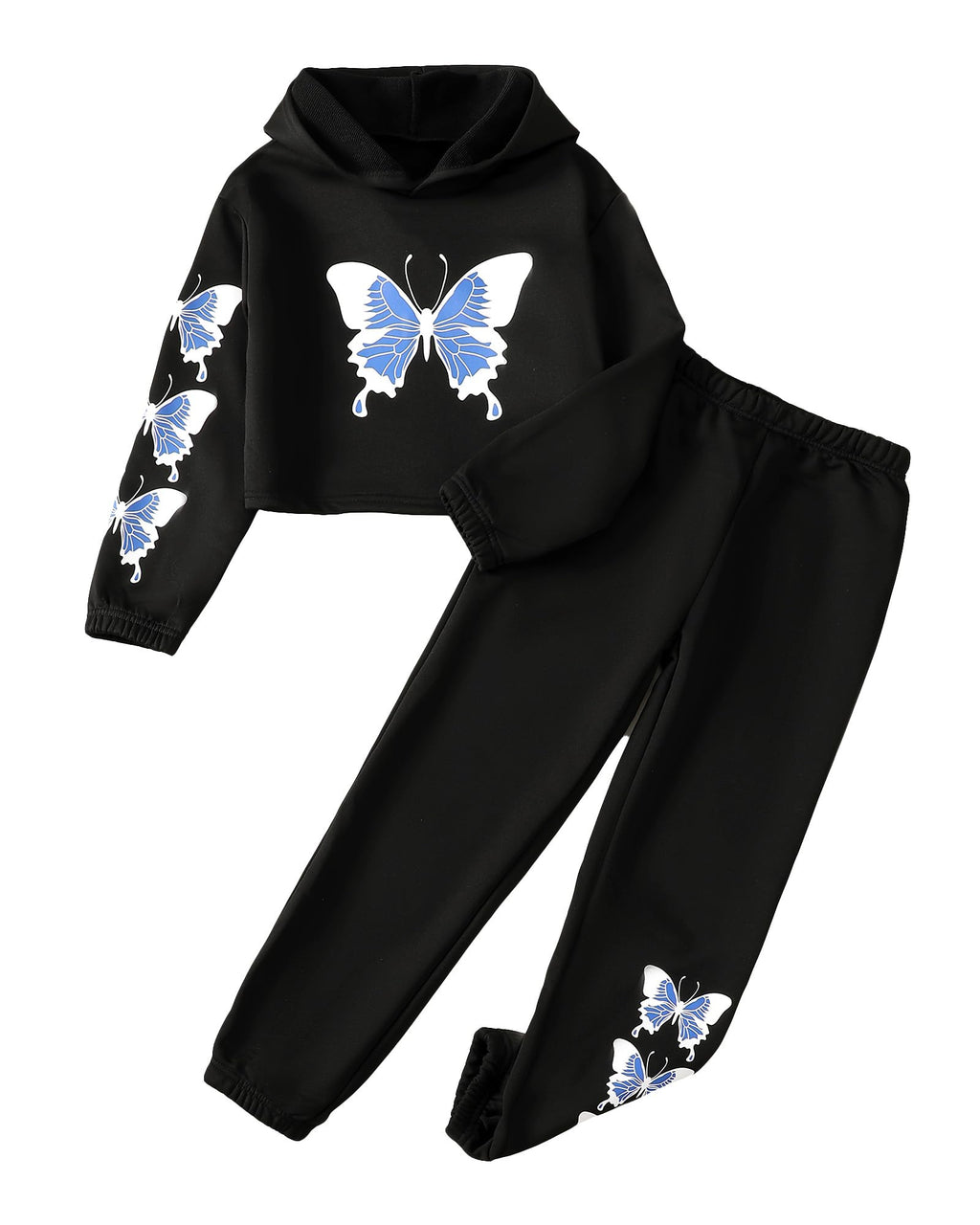 Girls Butterfly Print Hoodie & Sweatpants Set
