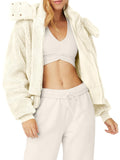 Tankaneo Womens Winter Sherpa Cropped Jackets Cozy Zipper Fleece Coats with Hooded