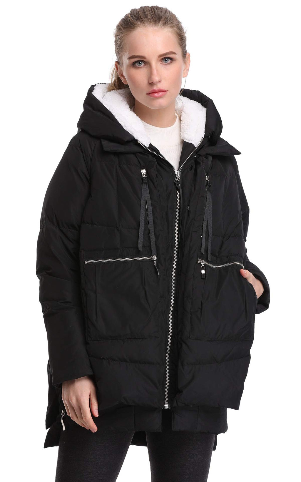 FADSHOW Womens Winter Thickened Down Jackets Long Down Coats Warm Parka with HoodBlackXS