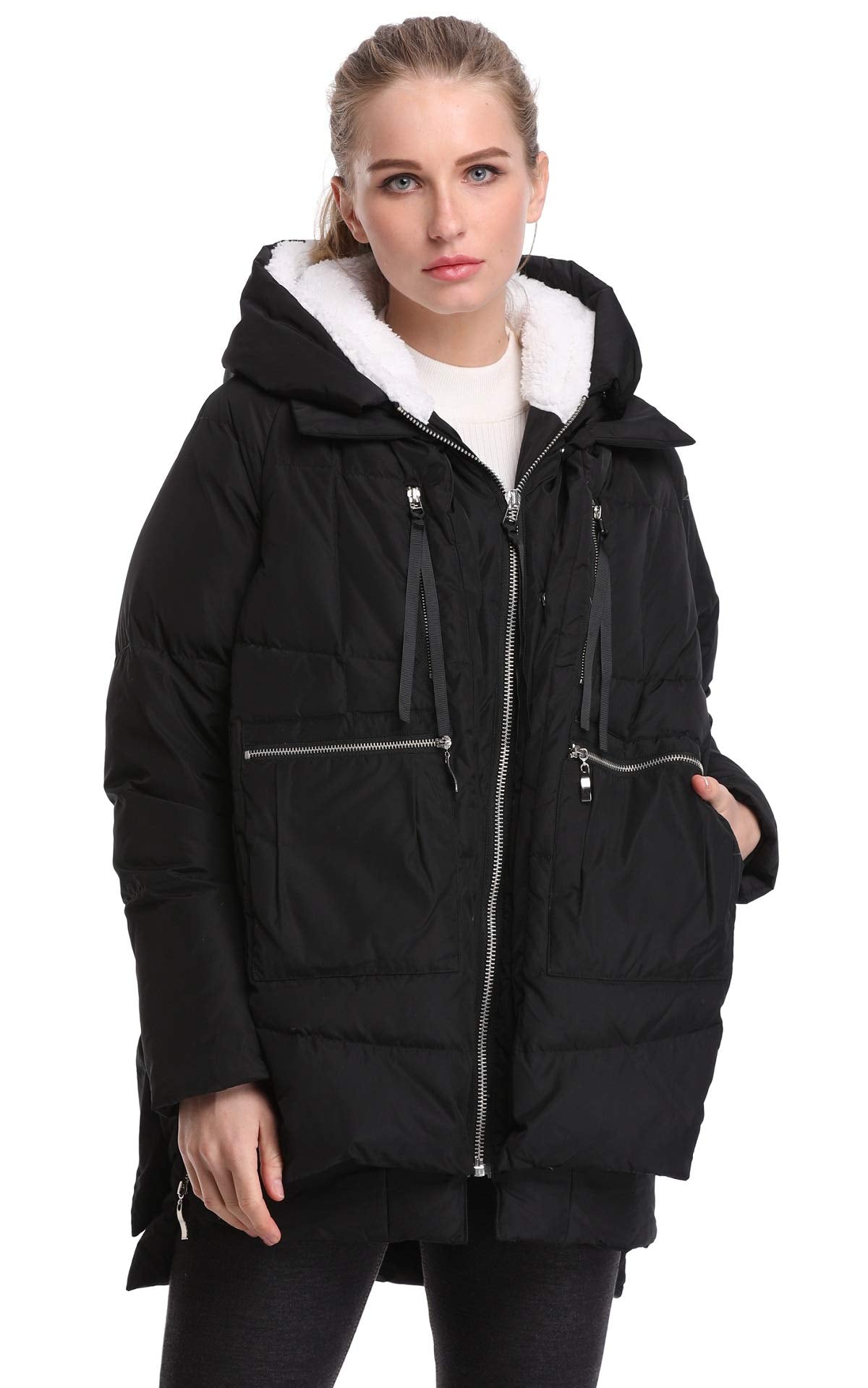FADSHOW Womens Winter Thickened Down Jackets Long Down Coats Warm Parka with HoodBlackXS