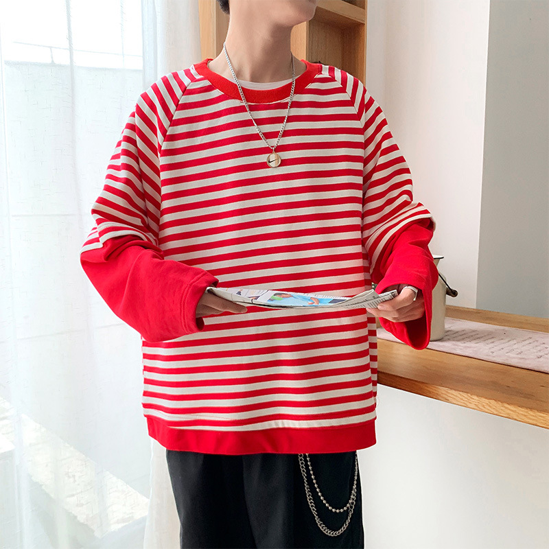 Fall Winter Long Sleeve Striped Layered Top