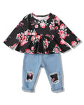 Toddler Girl Floral Ruffle Shirt & Jeans Set