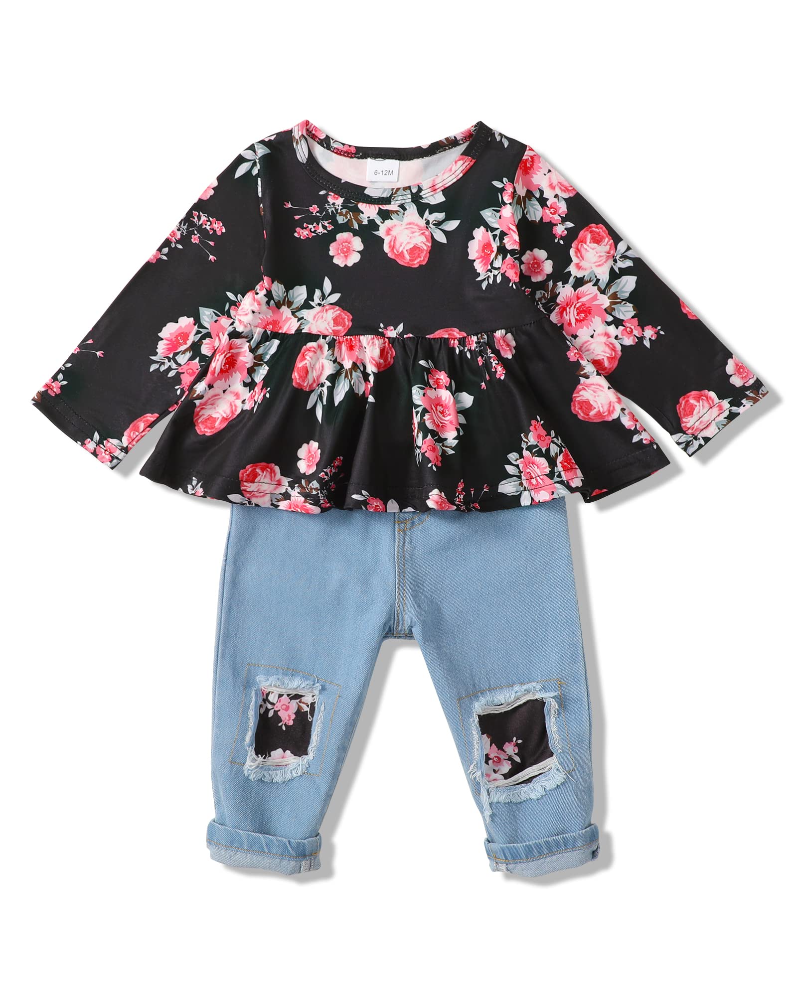 Toddler Girl Floral Ruffle Shirt & Jeans Set