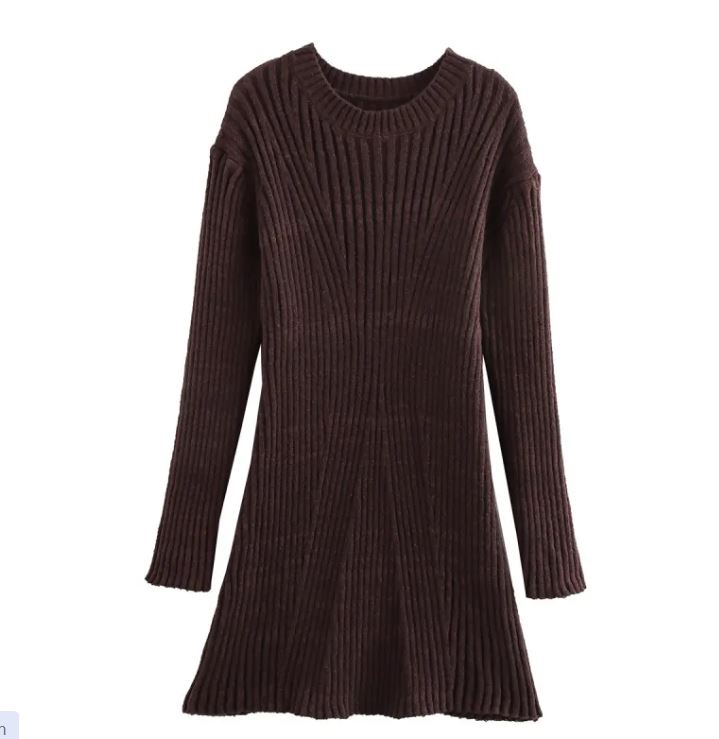 Slim-Fit Ribbed Knit A-Line Dress