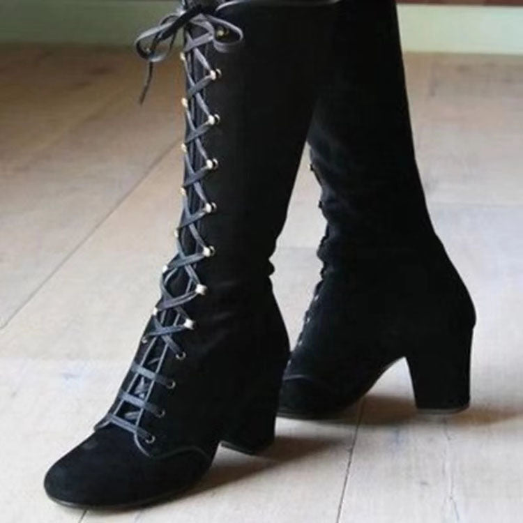 2019 Fall Winter Women's Mid-Calf Lace-Up Boots