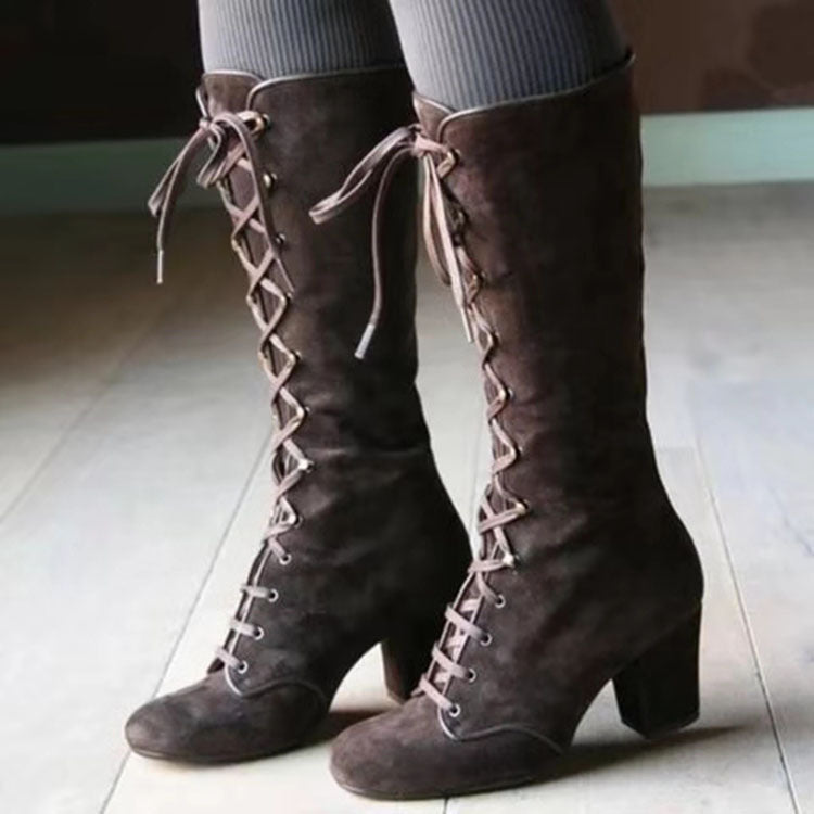 2019 Fall Winter Women's Mid-Calf Lace-Up Boots