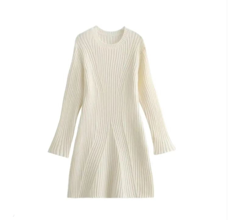 Slim-Fit Ribbed Knit A-Line Dress
