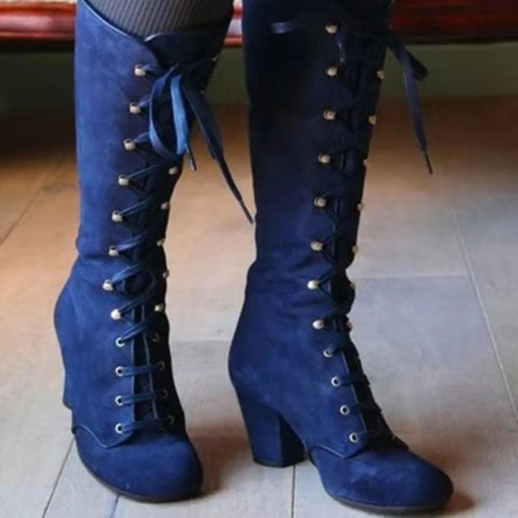 2019 Fall Winter Women's Mid-Calf Lace-Up Boots