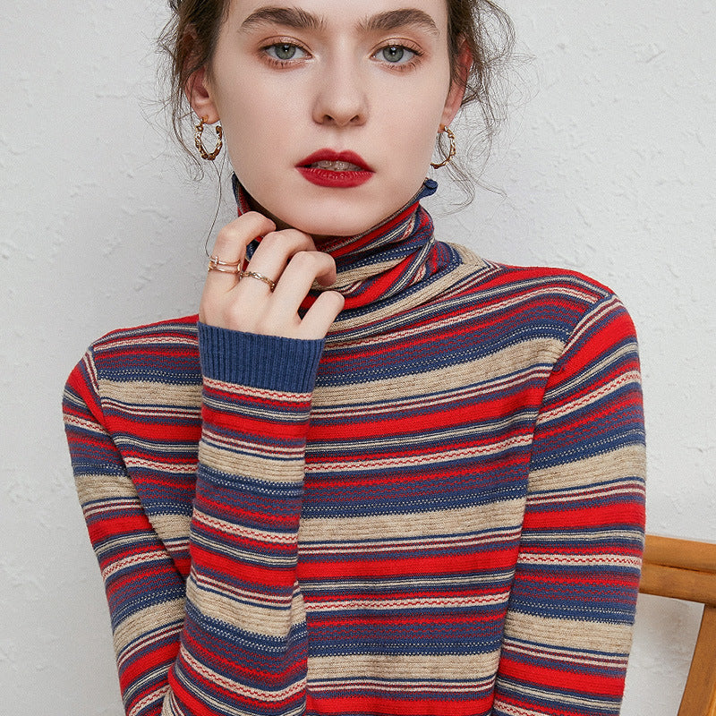 Women's Striped Turtleneck Sweater