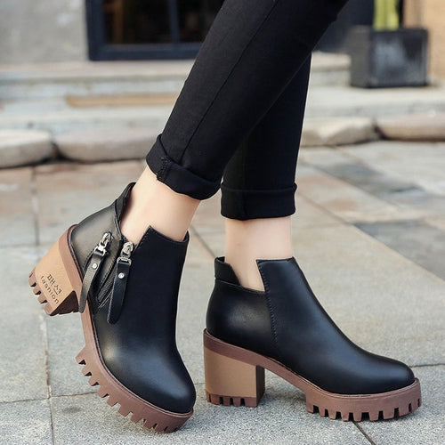 2020 Fall Winter Women's Chunky Heel Ankle Boots