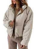 Dokotoo Womens Puffer Jackets Ladies Cute Warm Winter Coats for Women Oversized Stand Neck Full Zipper Up Drawstring Baggy Padded Jacket Coat Warm Comfy Soft Outerwear with Pockets Grey 2XL