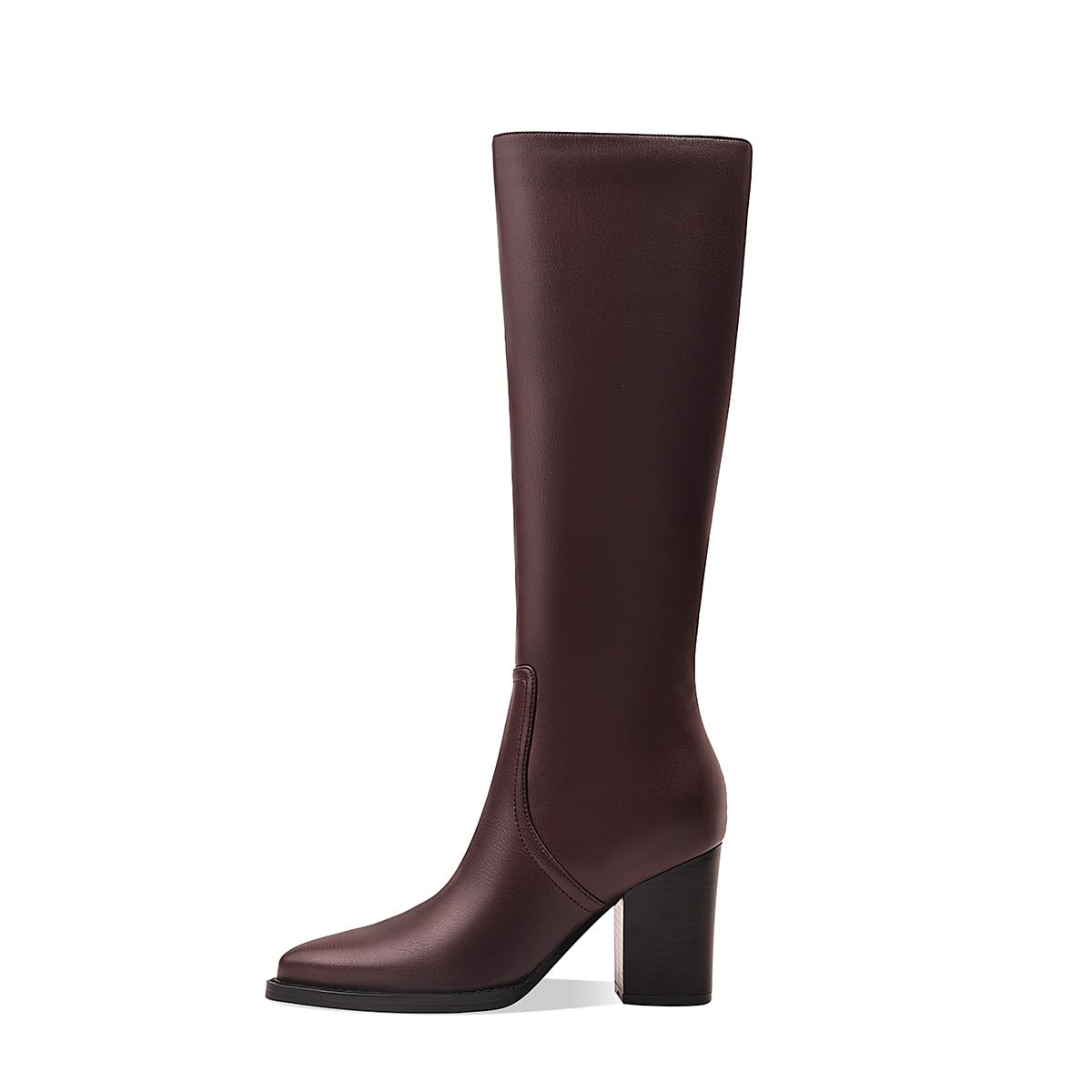 MOTIMODEN Womens Red Knee High Boots Retro Chunky Heel Pointed Toe Pull On Classic Knee High Boots for Women Girls Ladies Retro Tall Boot Winter Fall Fashion Boot Burgundy Red XYY-M1009RD