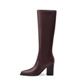 MOTIMODEN Womens Red Knee High Boots Retro Chunky Heel Pointed Toe Pull On Classic Knee High Boots for Women Girls Ladies Retro Tall Boot Winter Fall Fashion Boot Burgundy Red XYY-M1009RD