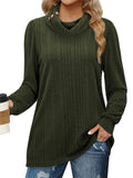 DAINASONG Long Sleeve Sweaters for Women Mock Neck Pullover Fall Tunic Tops Thermal Winter Basic Clothes Ladies Lightweight Button Decor Dressy Casual Green S