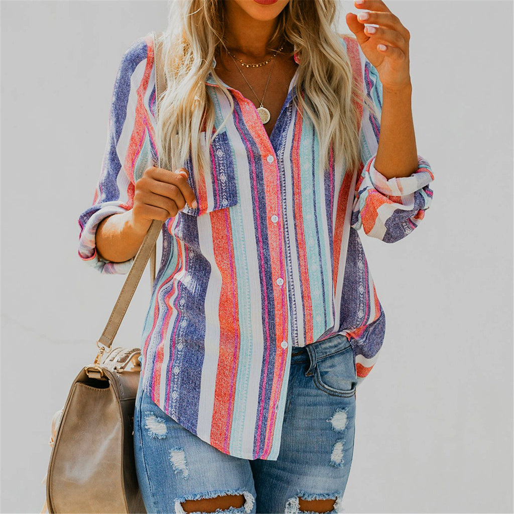 "Fashionable Plus Size Striped Shirt for Fall/Winter"