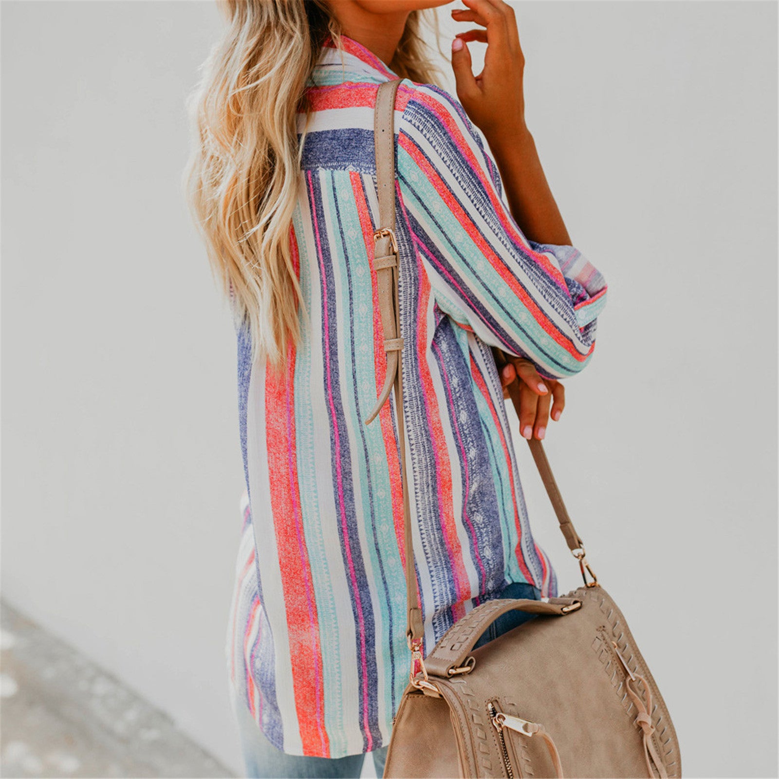 "Fashionable Plus Size Striped Shirt for Fall/Winter"