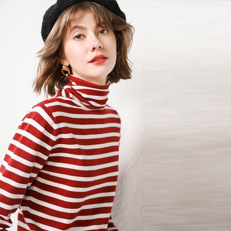 Women's Striped Turtleneck Knit Sweater (Fall/Winter)