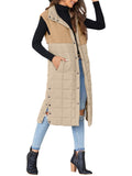 UMEKO Womens Long Puffer Vest Fleece Jacket Winter Button Down Sleeveless Coats