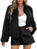 Womens Fleece Cropped Jacket Faux Fur Coats Long Sleeve Shaggy Warm Winter Clothes Fall Wintern Jacket Coats Fuzzy Black M