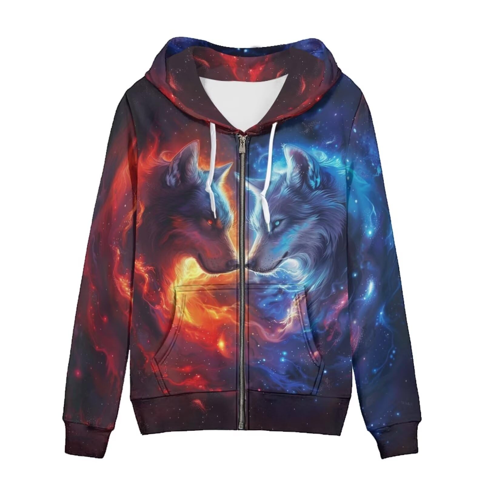 Uourmeti Cool Wolf Zip Up Hoodie Women Oversized Graphic Hooded Sweatshirts with Pockets Fall Jacket Ladies Long Sleeve Athletic Shirts Casual Drawstring Hoodies 3XL Youth Sports Clothing