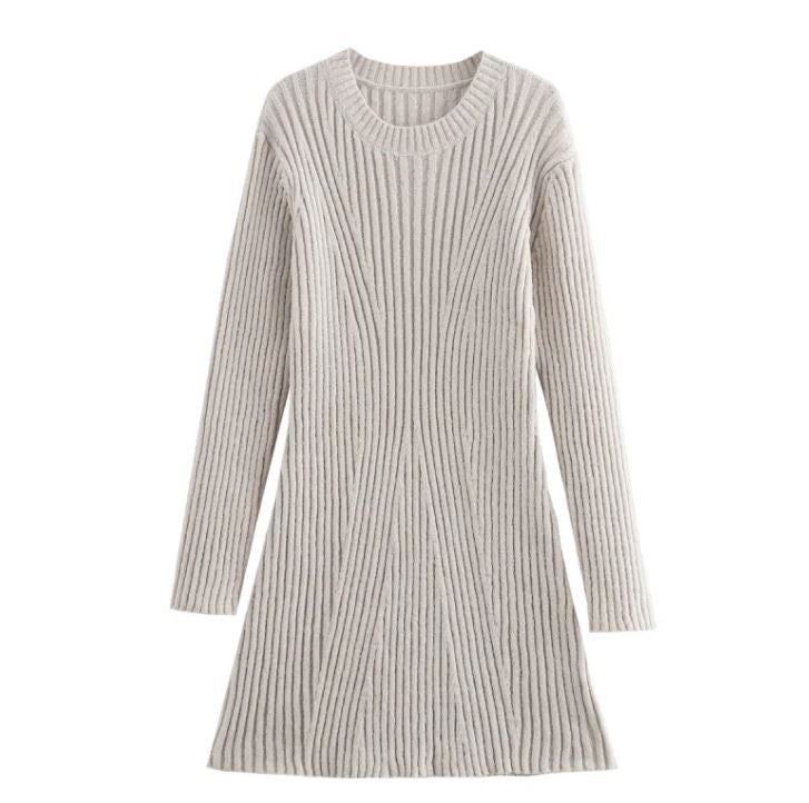 Slim-Fit Ribbed Knit A-Line Dress