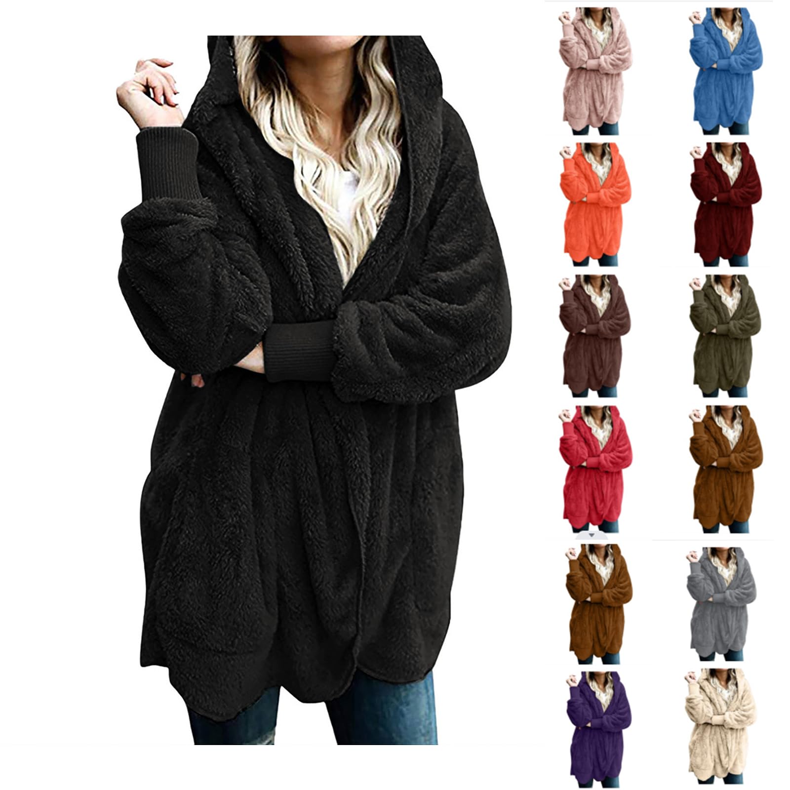 Coats for Women Faux Shearling Shaggy Coats Open Front Cardigan Warm Cardigan 2024 Winter Trendy Outwear with Pocket