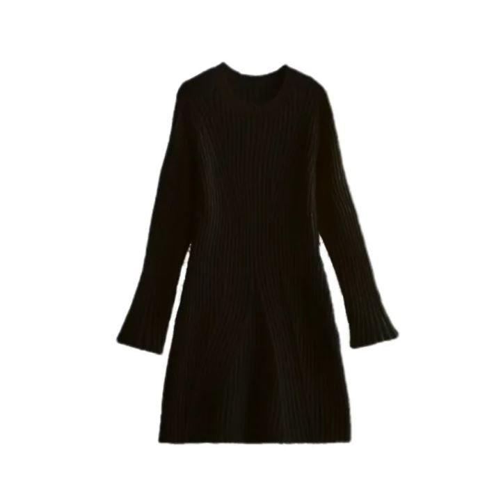 Slim-Fit Ribbed Knit A-Line Dress