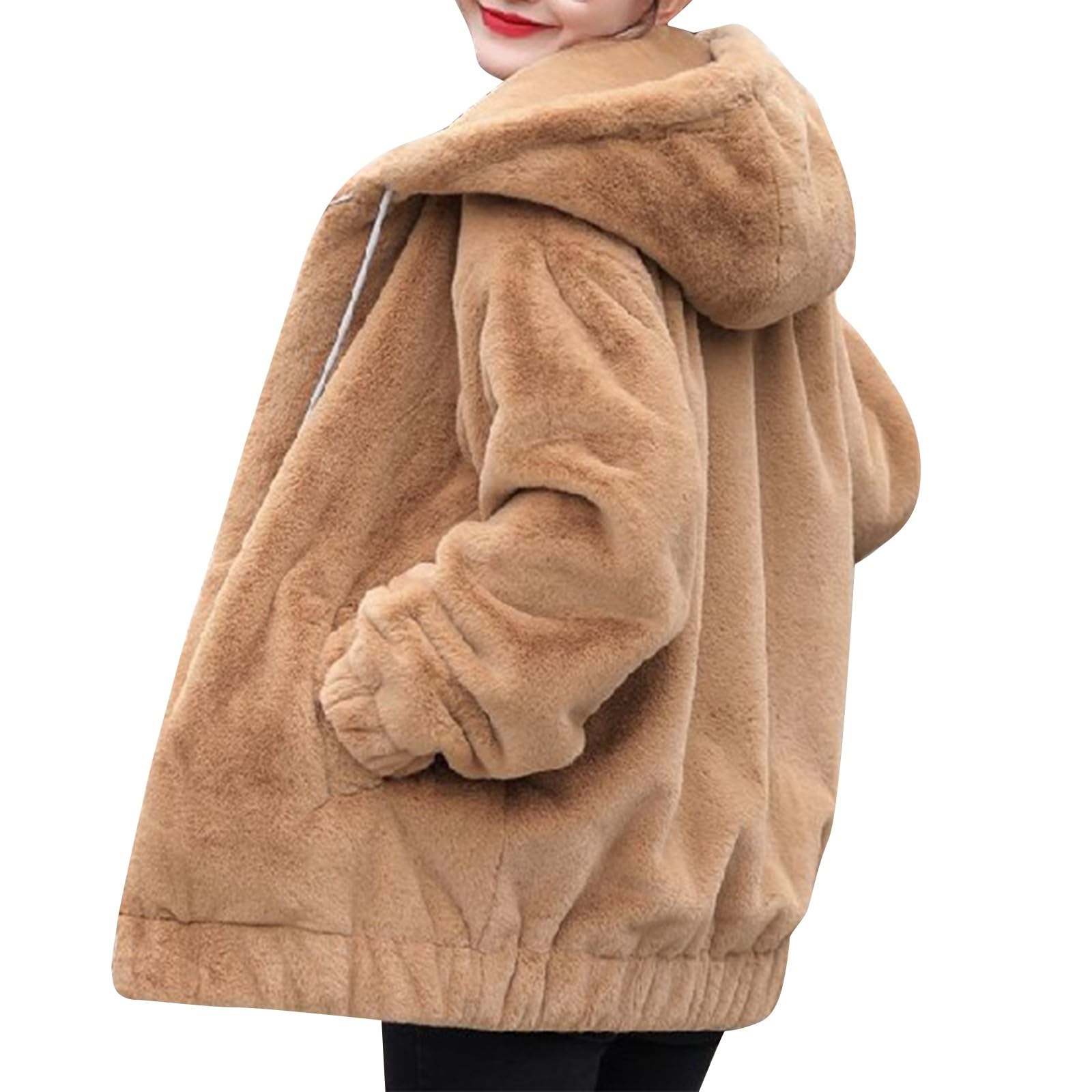 Winter Clothes for Women 2024 Trendy Plus Size Cozy Cute Warm Zip Up Fleece Sherpa Lined Shearling Fuzzy Fluffy Jackets Ladies Light Coats with Hood Abrigos De Mujer Invierno En Oferta(WineXL)