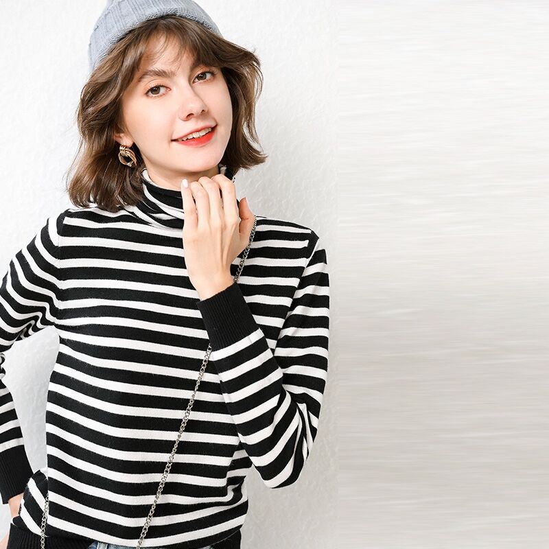 Women's Striped Turtleneck Knit Sweater (Fall/Winter)