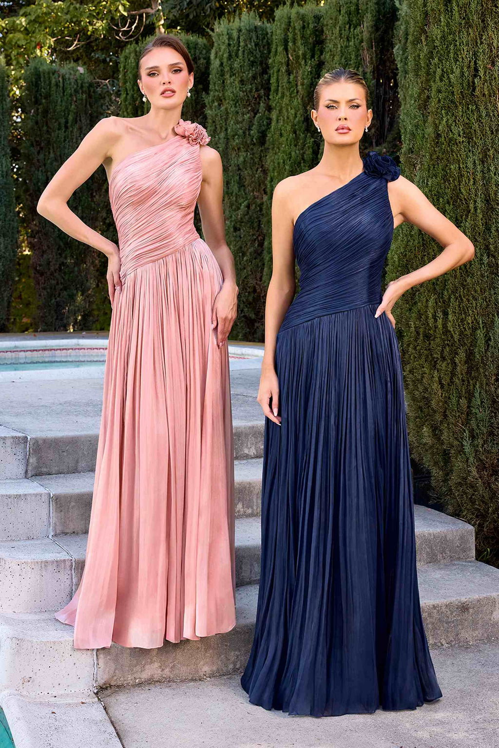 CLEARANCE - Ladivine CD415 One Shoulder Pleated Chiffon Mulberry Gown (Size 8)