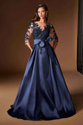 Ladivine CDS569 Three Quarter Sleeve Mikado Skirt A-Line Gown