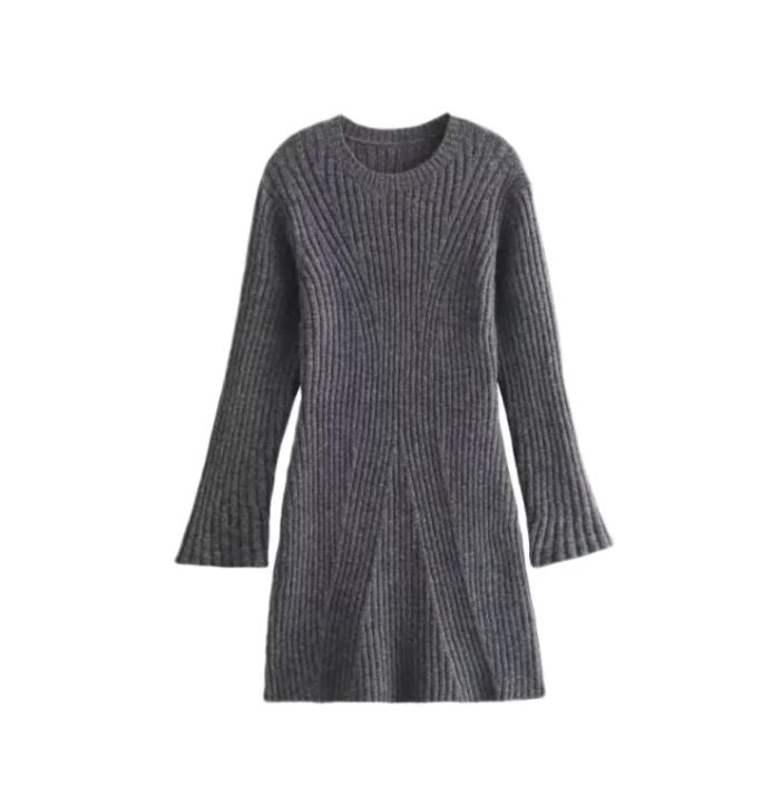 Slim-Fit Ribbed Knit A-Line Dress
