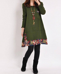 Long Sleeve Floral Patchwork Casual Dress