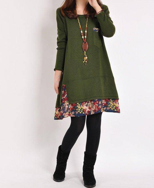Long Sleeve Floral Patchwork Casual Dress