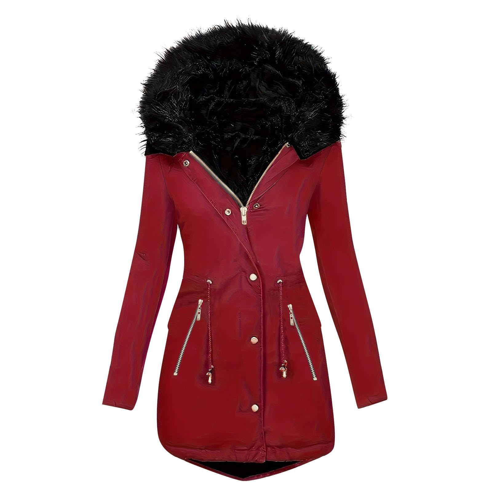 maisdgop Winter Coats for WomenWomens Winter Coats Mid Length Sherpa Lined Warm Heavy Jackets Thickened Windproof Outerwear With Fur HoodLightening Deals