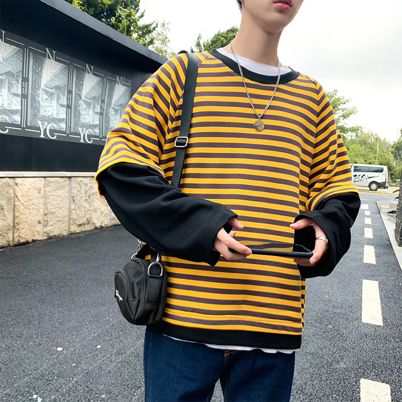 Fall Winter Long Sleeve Striped Layered Top