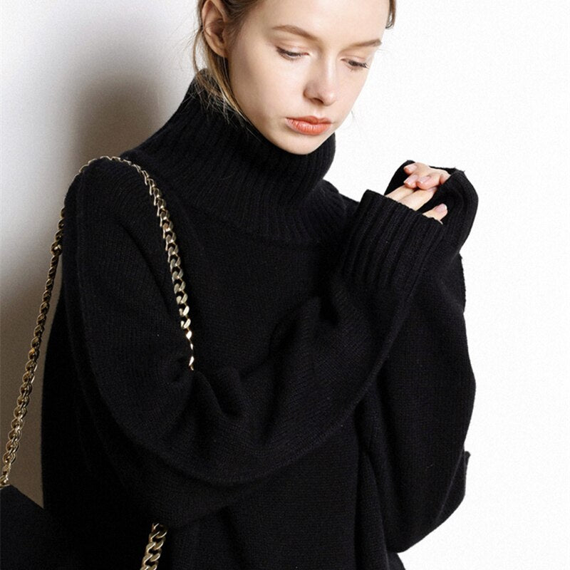 Women's Turtleneck Cashmere Sweater Dress