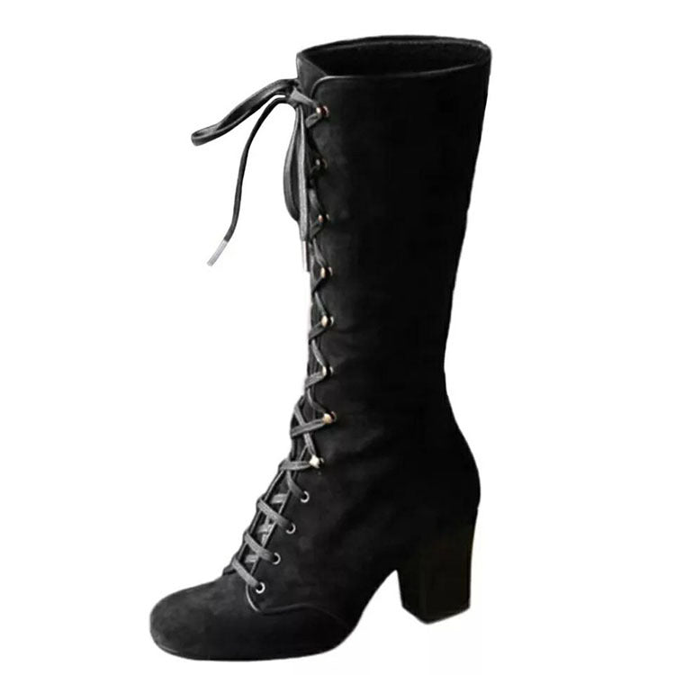 2019 Fall Winter Women's Mid-Calf Lace-Up Boots
