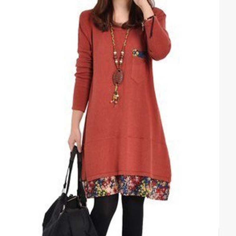 Long Sleeve Floral Patchwork Casual Dress