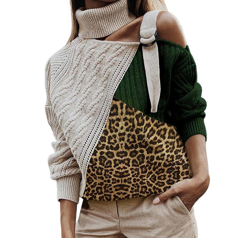 Women's Fall Winter Leopard Print Knit Sweater