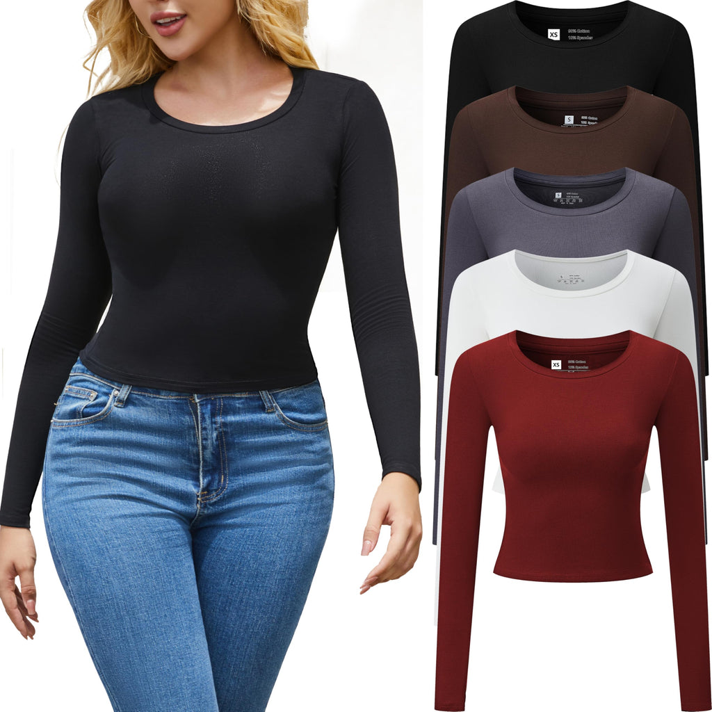 5-Pack Ribbed Long Sleeve Crop Tops